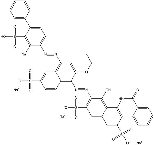 8'-Benzoylamino-2-ethoxy-1'-hydroxy-4-[(3-sodiosulfo-1,1'-biphenyl-4-yl)azo][1,2'-azobisnaphthalene]-3',6,6'-trisulfonic acid trisodium salt Struktur