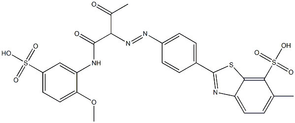 2-[4-[[1-[[(2-Methoxy-5-sulfophenyl)amino]carbonyl]-2-oxopropyl]azo]phenyl]-6-methylbenzothiazole-7-sulfonic acid Struktur