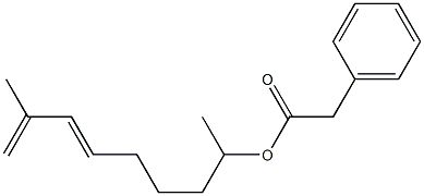 Phenylacetic acid 1,7-dimethyl-5,7-octadienyl ester Struktur