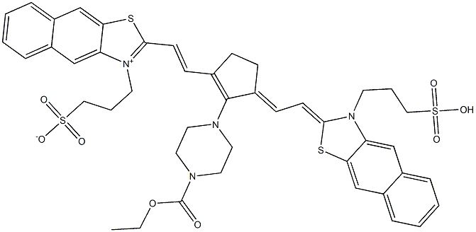 2-[2-[2-[4-(Ethoxycarbonyl)-1-piperazinyl]-3-[2-[3-(3-sulfopropyl)naphtho[2,3-d]thiazol-2(3H)-ylidene]ethylidene]-1-cyclopenten-1-yl]ethenyl]-3-[3-(sulfonato)propyl]naphtho[2,3-d]thiazol-3-ium Struktur