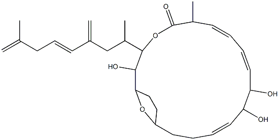 3-(1,7-Dimethyl-3-methylene-4,7-octadienyl)-2,11,12-trihydroxy-1,17-epoxy-6-methyl-4-oxacyclononadeca-7,9,13-trien-5-one Struktur