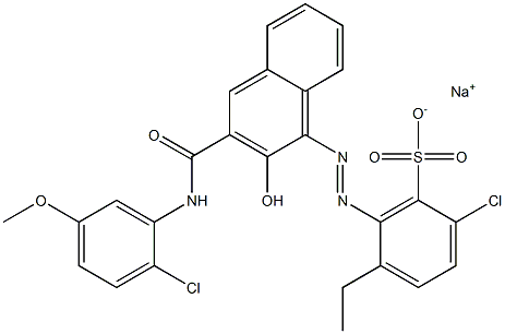 2-Chloro-5-ethyl-6-[[3-[[(2-chloro-5-methoxyphenyl)amino]carbonyl]-2-hydroxy-1-naphtyl]azo]benzenesulfonic acid sodium salt Struktur