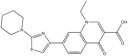 1,4-Dihydro-1-ethyl-4-oxo-7-[2-piperidinothiazol-4-yl]quinoline-3-carboxylic acid Struktur