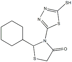 2-Cyclohexyl-3-(5-mercapto-1,3,4-thiadiazol-2-yl)thiazolidin-4-one Struktur