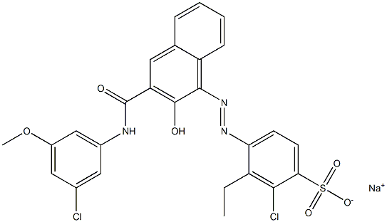 2-Chloro-3-ethyl-4-[[3-[[(3-chloro-5-methoxyphenyl)amino]carbonyl]-2-hydroxy-1-naphtyl]azo]benzenesulfonic acid sodium salt Struktur