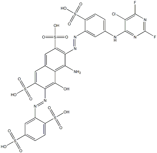 4-Amino-3-[[5-[(5-chloro-2,6-difluoro-4-pyrimidinyl)amino]-2-sulfophenyl]azo]-6-[(2,5-disulfophenyl)azo]-5-hydroxy-2,7-naphthalenedisulfonic acid Struktur