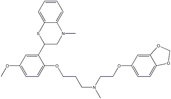 2,3-Dihydro-2-[2-[3-[N-[2-(1,3-benzodioxol-5-yloxy)ethyl]methylamino]propyloxy]-5-methoxyphenyl]-4-methyl-4H-1,4-benzothiazine Struktur