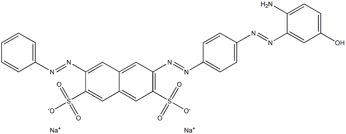 2-[[4-[(2-Amino-5-hydroxyphenyl)azo]phenyl]azo]-7-(phenylazo)-3,6-naphthalenedisulfonic acid disodium salt Struktur