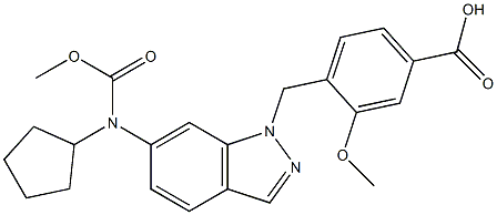 4-[6-Cyclopentylmethoxycarbonylamino-1H-indazol-1-ylmethyl]-3-methoxybenzoic acid Struktur