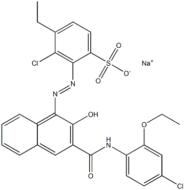 3-Chloro-4-ethyl-2-[[3-[[(4-chloro-2-ethoxyphenyl)amino]carbonyl]-2-hydroxy-1-naphtyl]azo]benzenesulfonic acid sodium salt Struktur