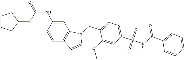 4-[6-(Cyclopentyloxycarbonylamino)-1H-indol-1-ylmethyl]-3-methoxy-N-benzoylbenzenesulfonamide Struktur