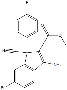 3-Amino-1-cyano-6-bromo-1-(4-fluorophenyl)-1H-indene-2-carboxylic acid methyl ester Struktur