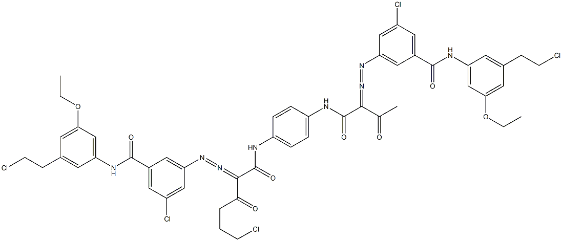 3,3'-[2-(2-Chloroethyl)-1,4-phenylenebis[iminocarbonyl(acetylmethylene)azo]]bis[N-[3-(2-chloroethyl)-5-ethoxyphenyl]-5-chlorobenzamide] Struktur