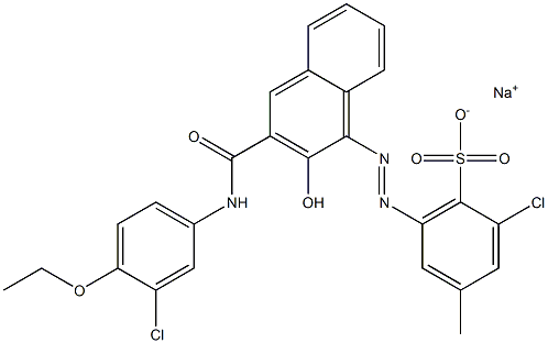 2-Chloro-4-methyl-6-[[3-[[(3-chloro-4-ethoxyphenyl)amino]carbonyl]-2-hydroxy-1-naphtyl]azo]benzenesulfonic acid sodium salt Struktur