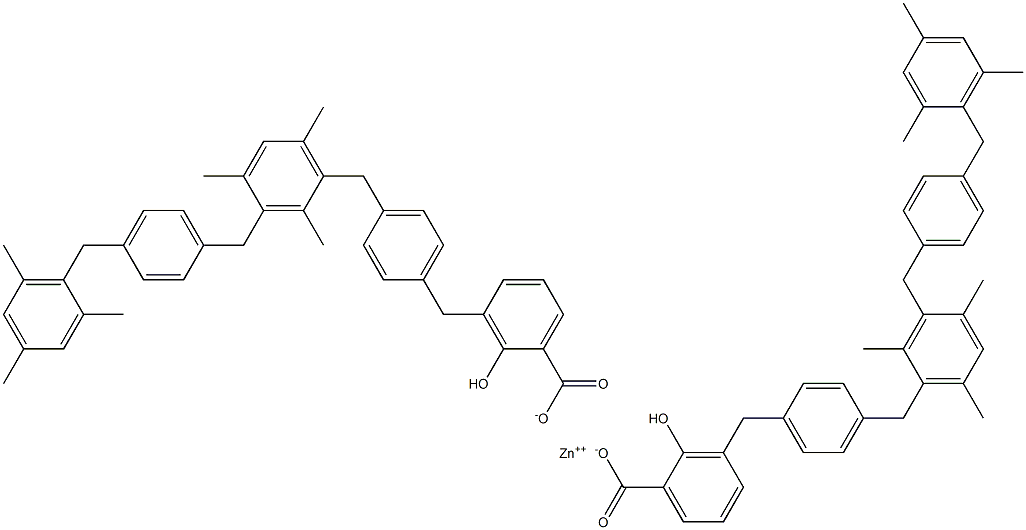 Bis[3-[4-[3-[4-(mesitylmethyl)benzyl]-2,4,6-trimethylbenzyl]benzyl]salicylic acid]zinc salt Struktur