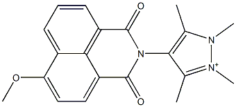 4-[6-Methoxy-1,3-dioxo-1H-benzo[de]isoquinoline-2(3H)-yl]-1,2,3,5-tetramethyl-1H-pyrazole-2-ium Struktur