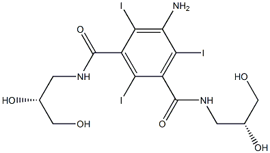 5-Amino-N,N'-bis[(R)-2,3-dihydroxypropyl]-2,4,6-triiodo-1,3-benzenedicarboxamide Struktur