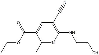 2-Methyl-5-cyano-6-(2-hydroxyethyl)aminopyridine-3-carboxylic acid ethyl ester Struktur