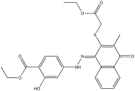 [[[1,4-Dihydro-1-[[[4-(ethoxycarbonyl)-3-hydroxyphenyl]amino]imino]-3-methyl-4-oxonaphthalen]-2-yl]thio]acetic acid ethyl ester Struktur