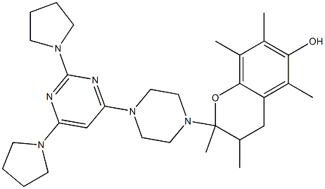 2-[4-[2,6-Di(pyrrolidin-1-yl)pyrimidin-4-yl]piperazin-1-yl]methyl-3,4-dihydro-2,5,7,8-tetramethyl-2H-1-benzopyran-6-ol Struktur