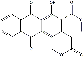 1-Hydroxy-2-(methoxycarbonyl)-3-[(methoxycarbonyl)methyl]-9,10-anthraquinone Struktur