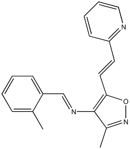 4-(2-Methylbenzylideneamino)-5-[2-(pyridin-2-yl)ethenyl]-3-methylisoxazole Struktur