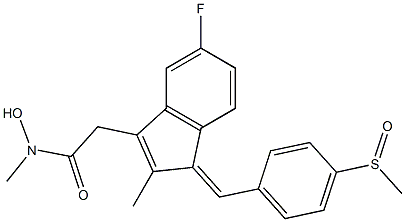 [5-Fluoro-2-methyl-1-[(Z)-4-methylsulfinylbenzylidene]-1H-inden-3-yl]acetohydroxamic acid methyl ester Struktur