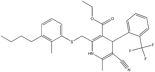 5-Cyano-1,4-dihydro-6-methyl-2-[(4-butyl-2-methylphenylthio)methyl]-4-(2-trifluoromethylphenyl)pyridine-3-carboxylic acid ethyl ester Struktur