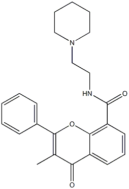 3-Methyl-4-oxo-2-phenyl-N-[2-(piperidin-1-yl)ethyl]-4H-1-benzopyran-8-carboxamide Struktur