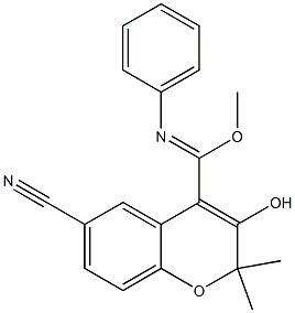 6-Cyano-3-hydroxy-2,2-dimethyl-N-phenyl-2H-1-benzopyran-4-carbimidic acid methyl ester Struktur