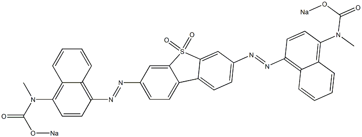 3,7-Bis[[4-[(sodiooxycarbonyl)methylamino]-1-naphtyl]azo]dibenzothiophene 5,5-dioxide Struktur