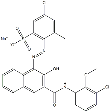 3-Chloro-5-methyl-6-[[3-[[(3-chloro-2-methoxyphenyl)amino]carbonyl]-2-hydroxy-1-naphtyl]azo]benzenesulfonic acid sodium salt Struktur