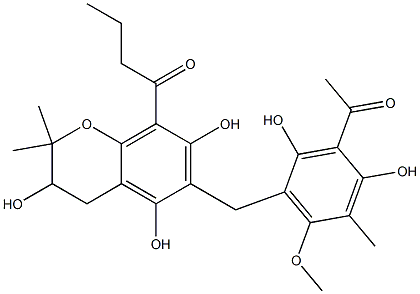 8-Butyryl-6-(3-acetyl-2,4-dihydroxy-5-methyl-6-methoxybenzyl)-3,4-dihydro-2,2-dimethyl-2H-1-benzopyran-3,5,7-triol Struktur