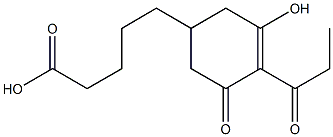 5-(3-Hydroxy-5-oxo-4-propionyl-3-cyclohexen-1-yl)pentanoic acid Struktur