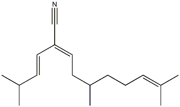 5,9-Dimethyl-2-[(E)-3-methyl-1-butenyl]-2,8-decadienenitrile Struktur