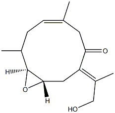 (1S,4E,10S)-8-[(E)-1-(Hydroxymethyl)ethylidene]-2,5-dimethyl-11-oxabicyclo[8.1.0]undec-4-en-7-one Struktur