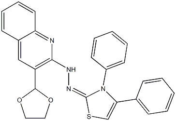 2-[2-[3-(1,3-Dioxolane-2-yl)quinoline-2-yl]hydrazono]-3-phenyl-2,3-dihydro-4-phenylthiazole Struktur