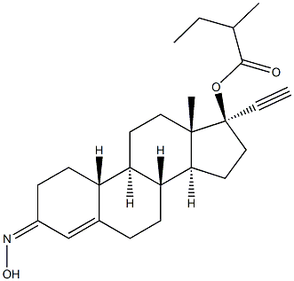 (17S)-3-(Hydroxyimino)-17-ethynylestr-4-en-17-ol 17-(2-methylbutyrate) Struktur