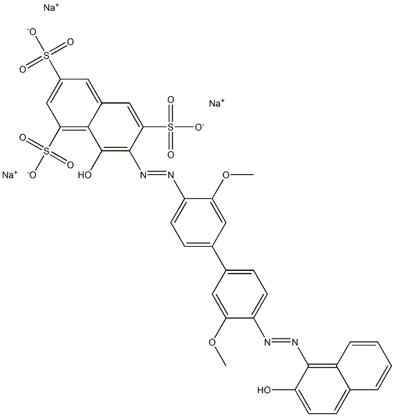 5-Hydroxy-6-[[4'-[(2-hydroxy-1-naphthalenyl)azo]-3,3'-dimethoxy-1,1'-biphenyl-4-yl]azo]naphthalene-2,4,7-trisulfonic acid trisodium salt Struktur