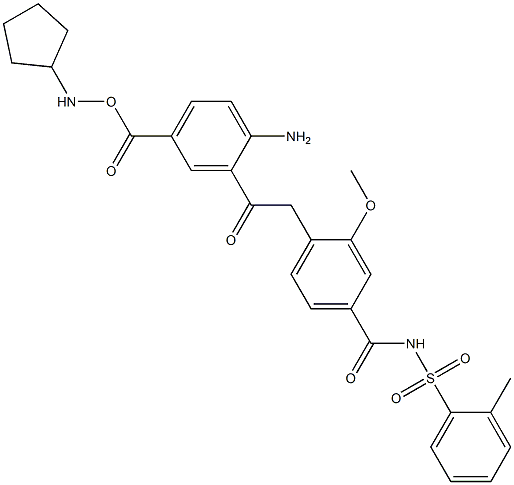 4-[2-[5-(Cyclopentylaminooxycarbonyl)-2-aminophenyl]-2-oxoethyl]-3-methoxy-N-(2-methylphenylsulfonyl)benzamide Struktur