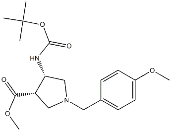 cis-methyl 4-(tert-butoxycarbonylamino)-1-(4-methoxybenzyl)pyrrolidine-3-carboxylate Struktur