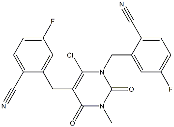 2-((6-Chloro-5-(2-cyano-5-fluorobenzyl)-3-methyl-2,4-dioxo-3,4-dihydropyrimidin-1(2H)-yl)methyl)-4-fluorobenzonitrile Struktur