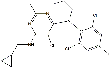 5-chloro-N-cyclopropylmethyl-N-(2,6-dichloro-4-iodophenyl)-2-methyl-N-propylpyrimidine-4,6-diamine Struktur