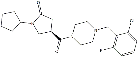 (4R)-4-[4-[(2-chloro-6-fluoro-phenyl)methyl]piperazine-1-carbonyl]-1-cyclopentyl-pyrrolidin-2-one Struktur