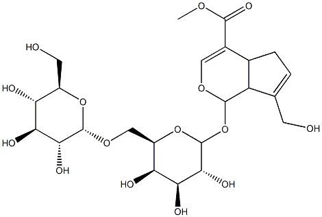 methyl 9-(hydroxymethyl)-2-[(2S,3R,4S,5R,6R)-3,4,5-trihydroxy-6-[[(2R,3R,4S,5S,6R)-3,4,5-trihydroxy-6-(hydroxymethyl)oxan-2-yl]oxymethyl]oxan-2-yl]oxy-3-oxabicyclo[4.3.0]nona-4,8-diene-5-carboxylate Struktur