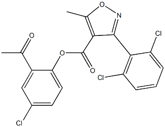 2-acetyl-4-chlorophenyl 3-(2,6-dichlorophenyl)-5-methylisoxazole-4-carboxylate Struktur