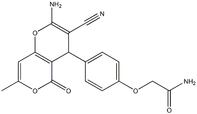 2-[4-(2-amino-3-cyano-7-methyl-5-oxo-4H,5H-pyrano[4,3-b]pyran-4-yl)phenoxy]acetamide Struktur