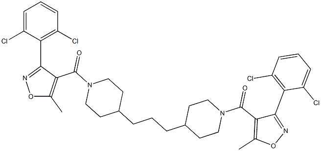 [3-(2,6-dichlorophenyl)-5-methyl-4-isoxazolyl]{4-[3-(1-{[3-(2,6-dichlorophenyl)-5-methyl-4-isoxazolyl]carbonyl}-4-piperidyl)propyl]piperidino}methanon Struktur