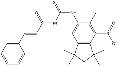 N-cinnamoyl-N'-(1,1,3,3,6-pentamethyl-7-nitro-2,3-dihydro-1H-inden-5-yl)thiourea Struktur