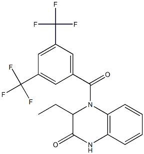 4-[3,5-bis(trifluoromethyl)benzoyl]-3-ethyl-3,4-dihydro-2(1H)-quinoxalinone Struktur